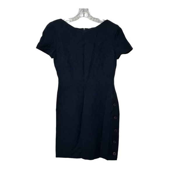 Maggie London Navy Blue Tapestry Dress Womens Size 6‎ Buttons Leaf Print - Picture 1 of 6